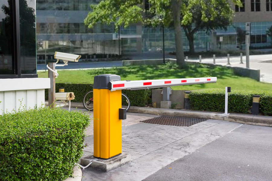 Boom gate with LPR cameras at a vehicle entry